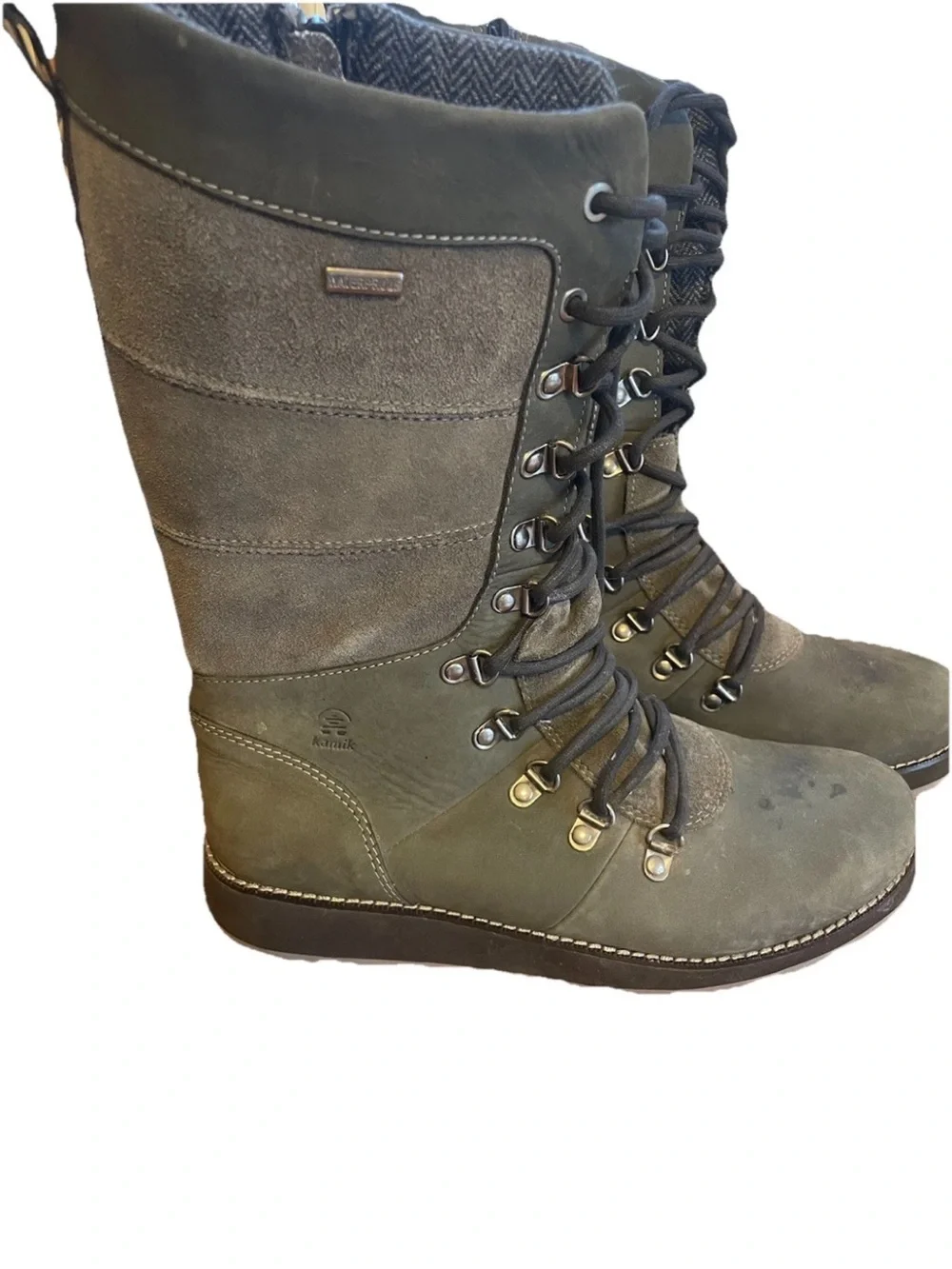 Kamik Women’s Olive Green Tall Snow Boots Ariel Lo Leather Suede Outdoor